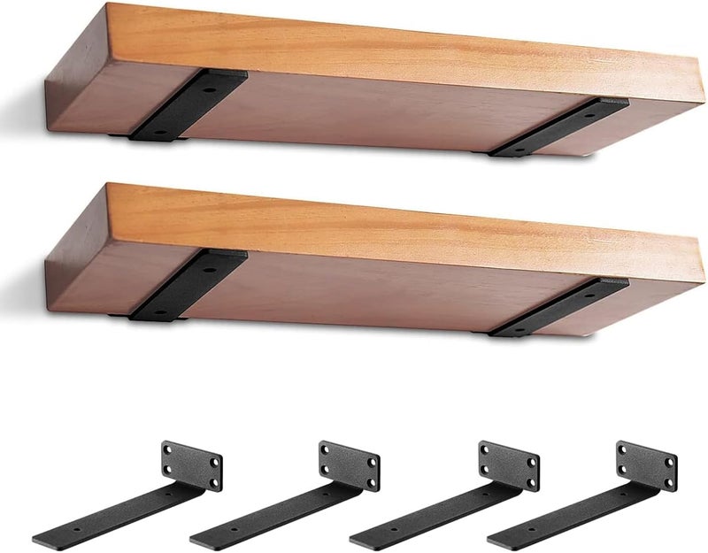MIUGO Heavy Duty Shelf Bracket 4 Pack, Floating Shelf Brackets 10 inch Long, Brackets for Shelves, Black Coated Metal Wall Shelf Support Brackets（1/5"-Thick） - Image 1